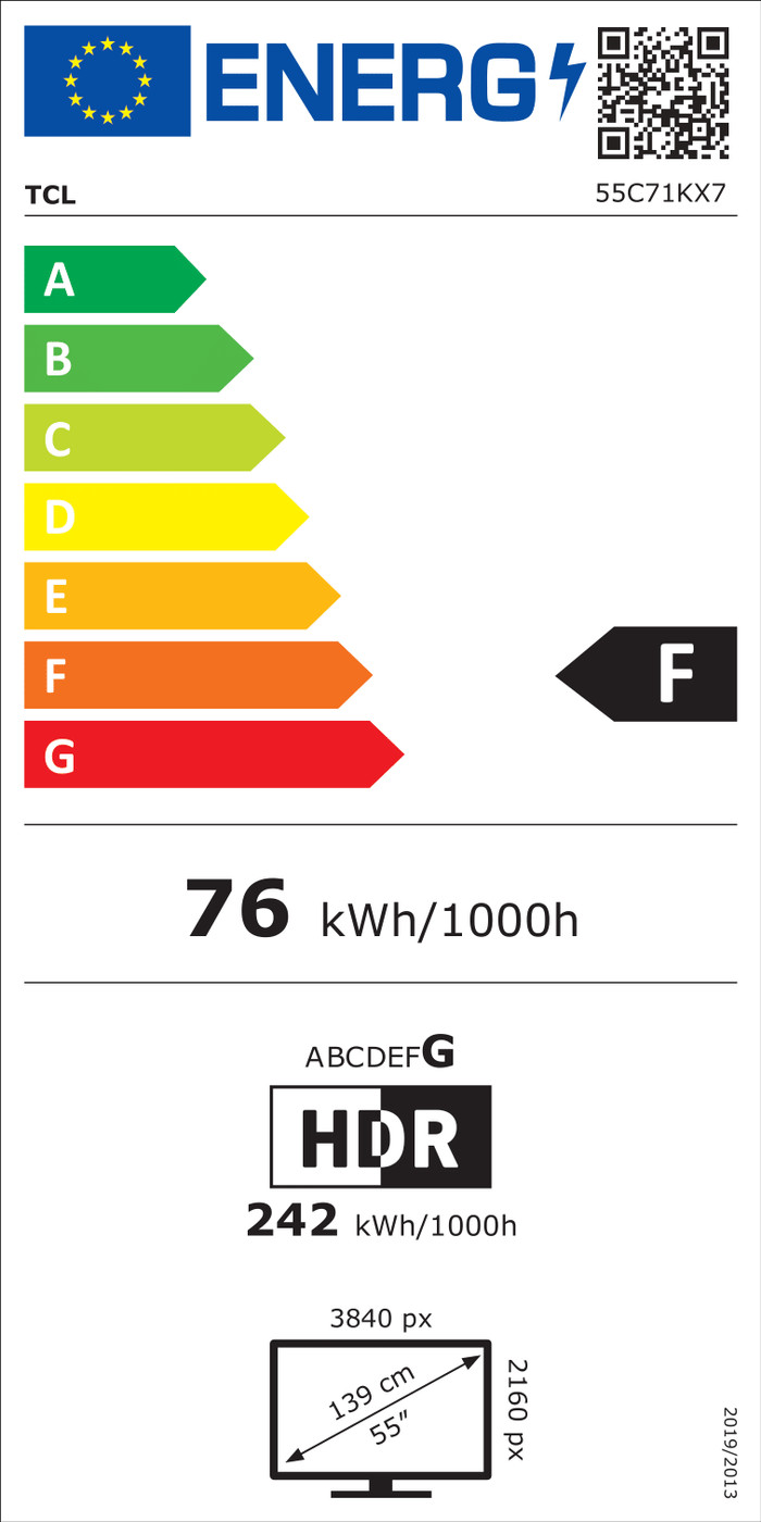 TCL 55" QD Mini-led C71K 4K (2025) energielabel