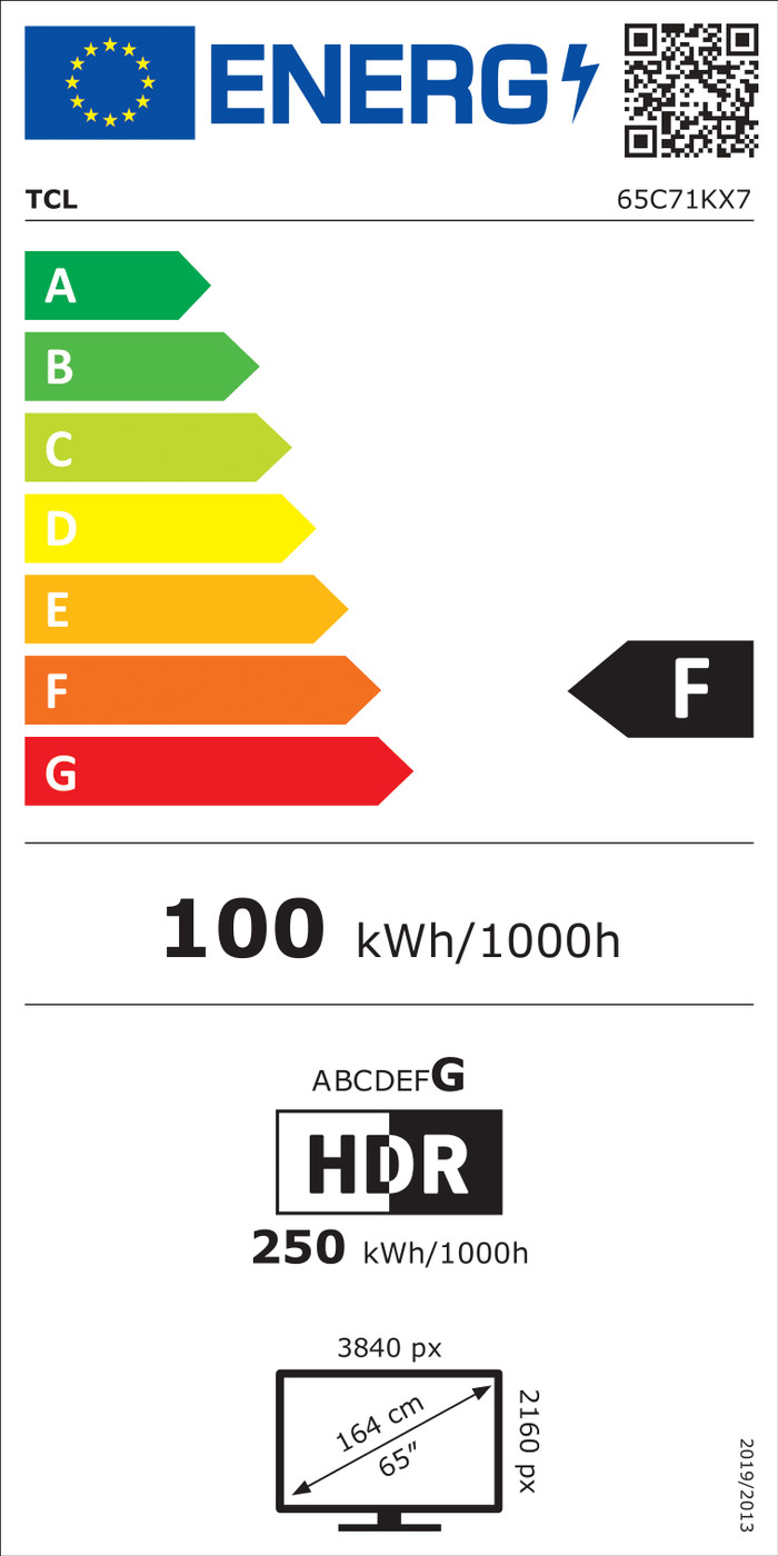 TCL 65" QD Mini-led C71K 4K (2025) energielabel