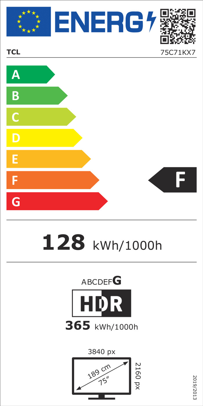 TCL 75" QD Mini-led C71K 4K (2025) energielabel