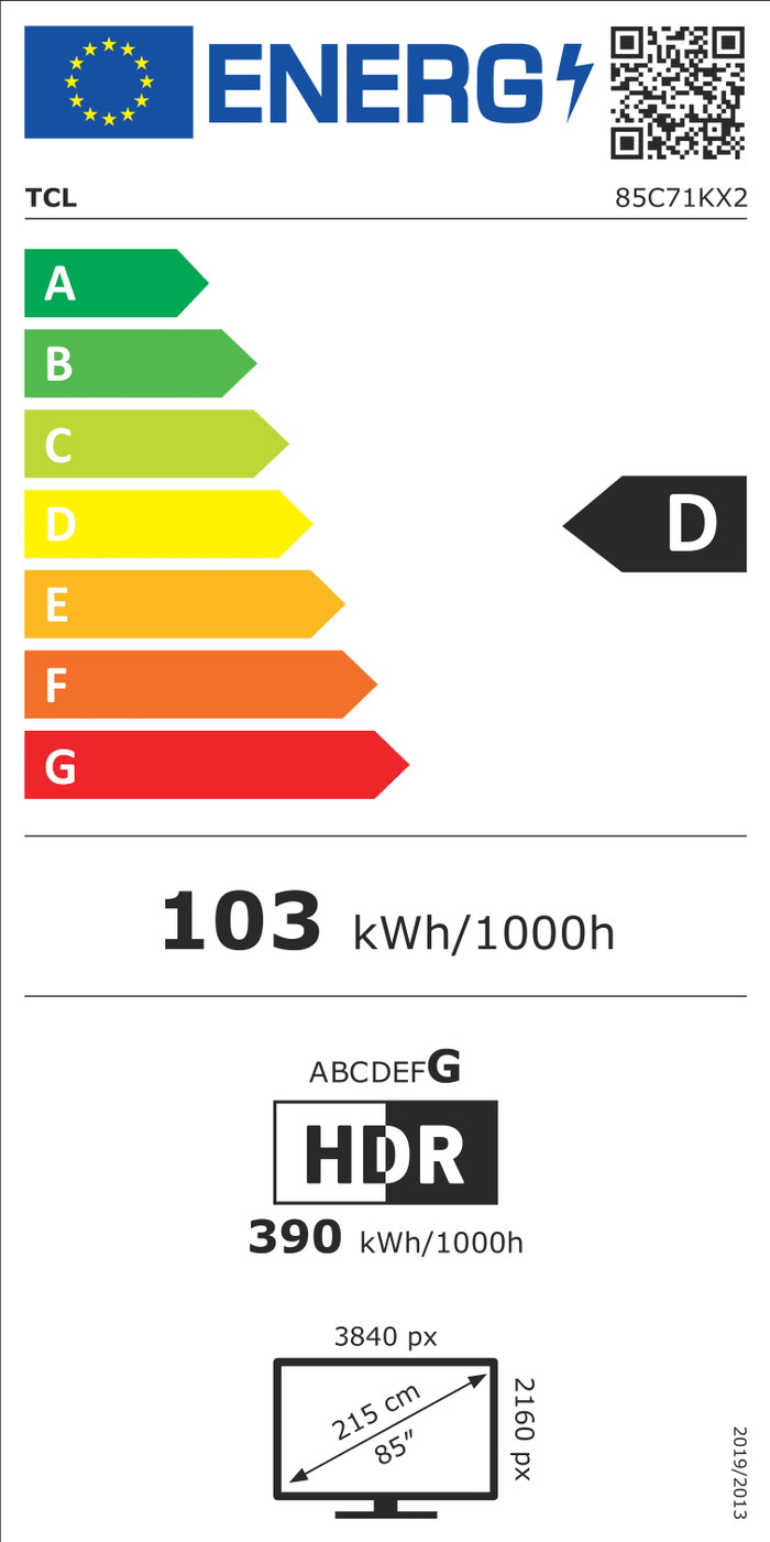 TCL 85" QD Mini-led C71K 4K (2025) energielabel