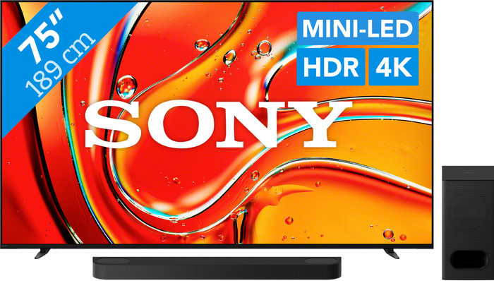 Sony 75" Bravia 7 4K QLED XR Mini-led (2024) + Sony Bravia Theatre Bar 6 Zwart Main Image