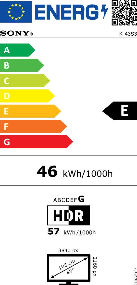 Sony Bravia 3 43" 4K Led (2025) energielabel