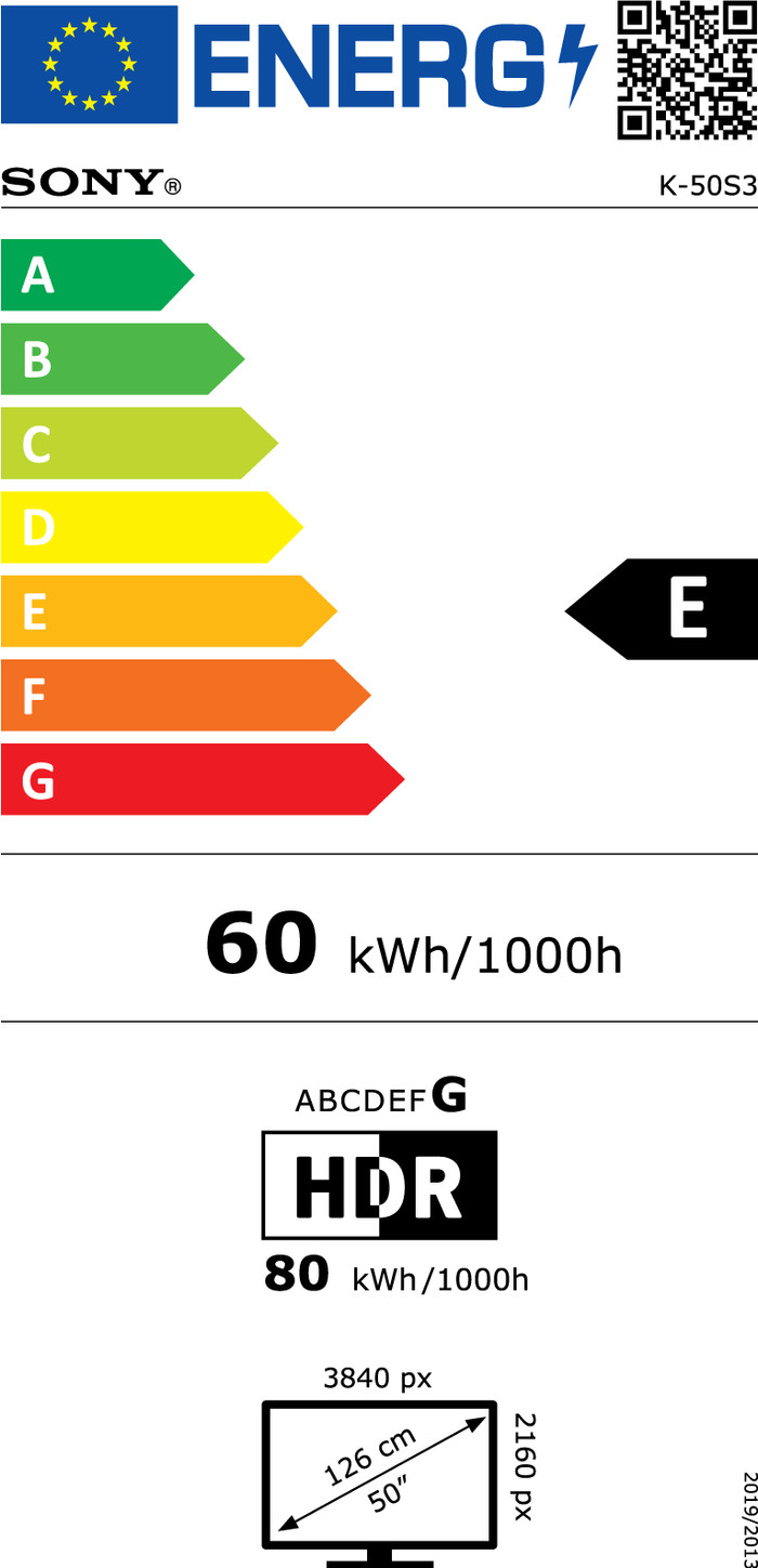 Sony Bravia 3 50" 4K Led (2025) energielabel
