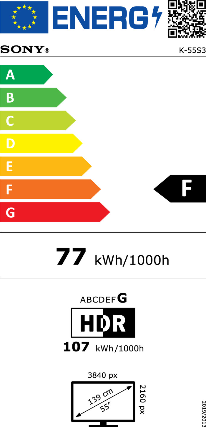 Sony Bravia 3 55" 4K Led (2025) energielabel