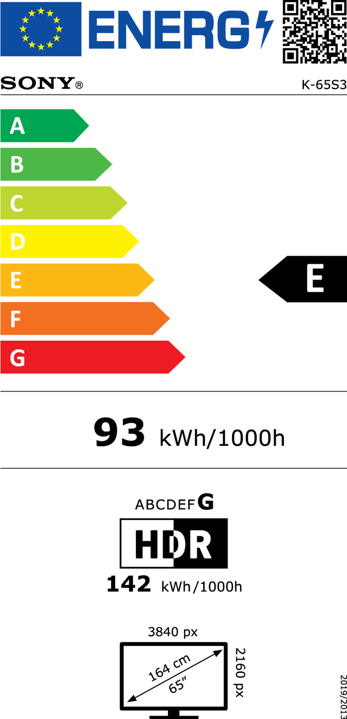 Sony Bravia 3 65" 4K Led (2025) energielabel