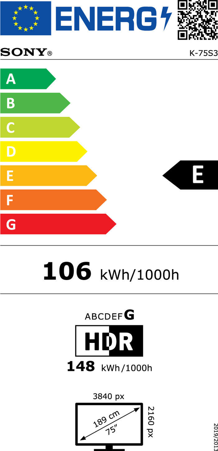 Sony Bravia 3 75" 4K Led (2025) energielabel