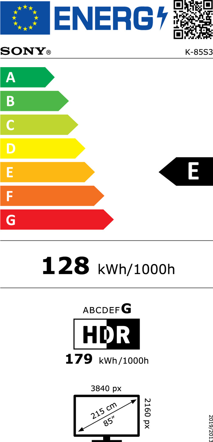 Sony Bravia 3 85" 4K Led (2025) energielabel