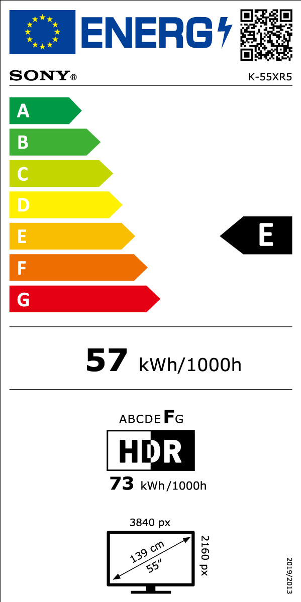 Sony Bravia 5 55" XR Mini-led (2025) energielabel