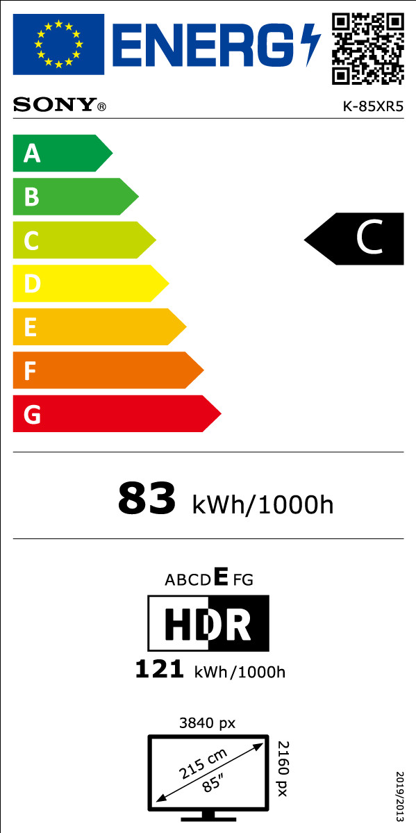 Sony Bravia 5 85" XR Mini-led (2025) energielabel