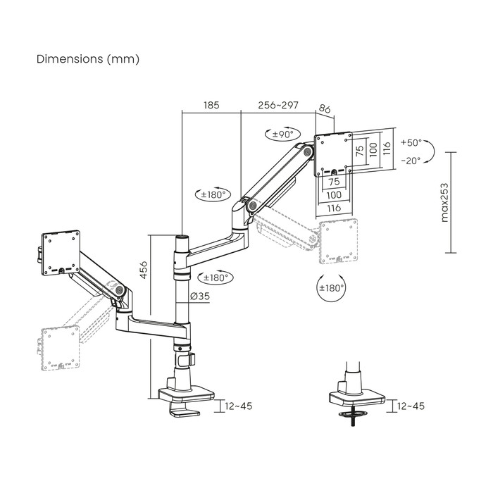 ACT AC8343 Monitorarm 49 inch met gasveer voor 2 monitoren visual leverancier