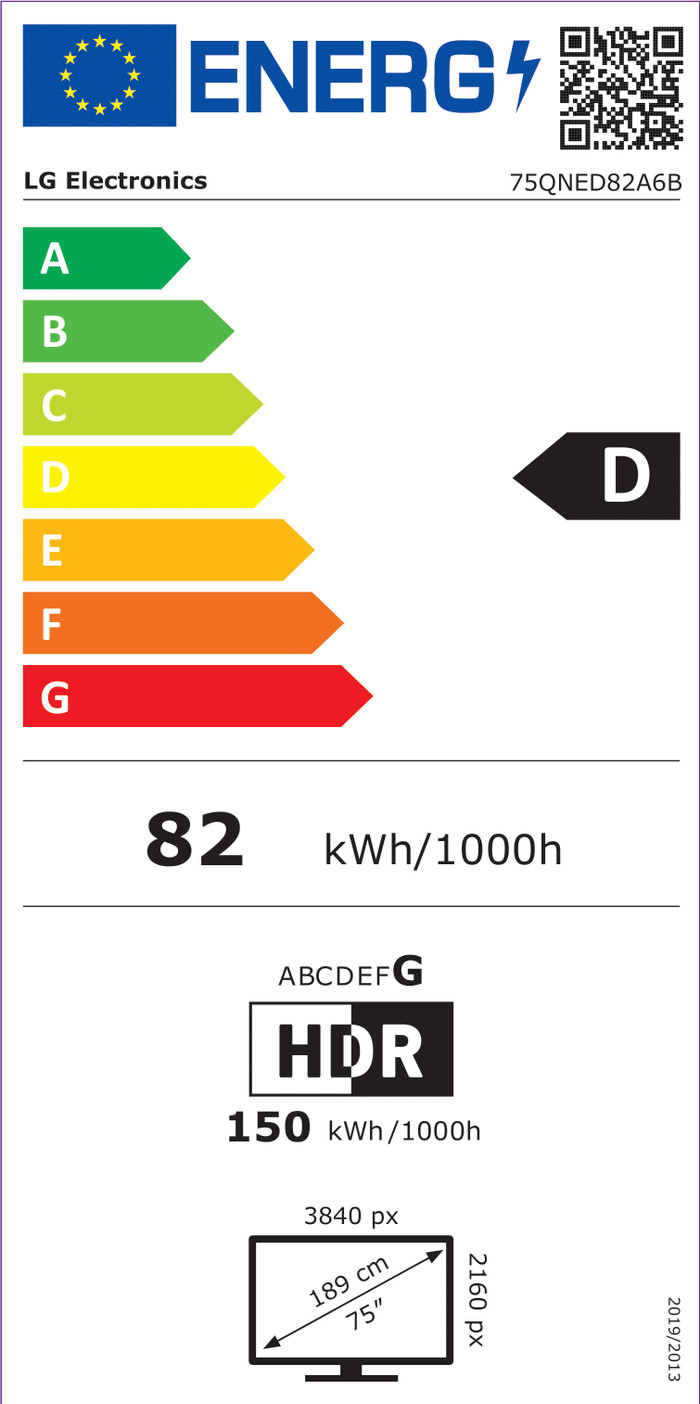 LG 75" QNED82 4K (2025) energielabel