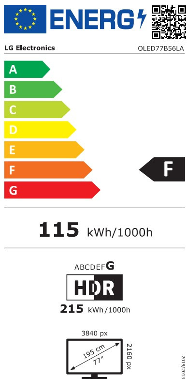 LG 77" OLED B56 4K (2025) energielabel