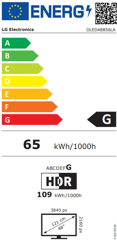 LG 48" OLED B56 4K (2025) energielabel