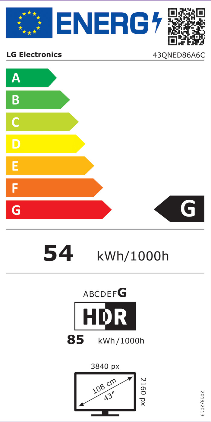 LG 43" QNED86 EVO 4K (2025) energielabel