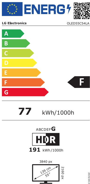 LG 55" OLED EVO C54 4K (2025) energielabel