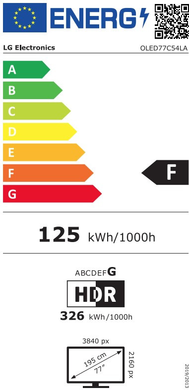 LG 77" OLED EVO C54 4K (2025) energielabel
