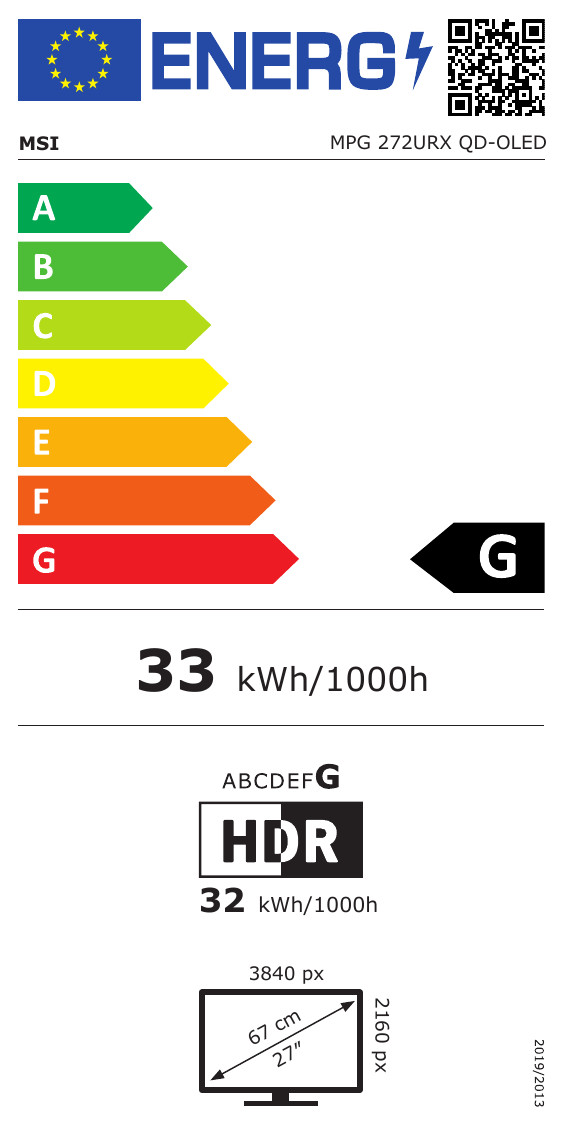 MSI MPG 272URX QD-OLED energielabel