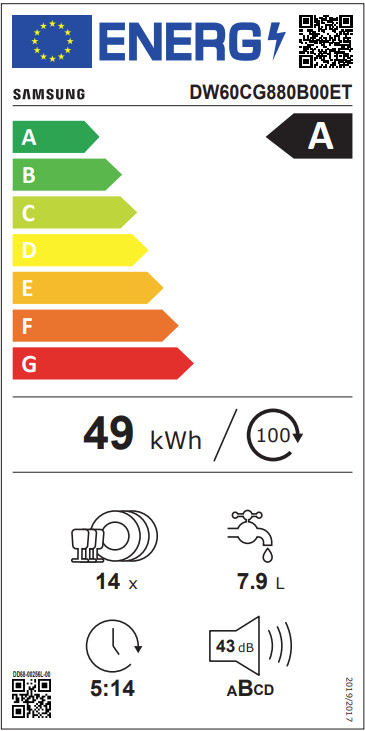 Samsung DW60CG880B00ET classe énergétique