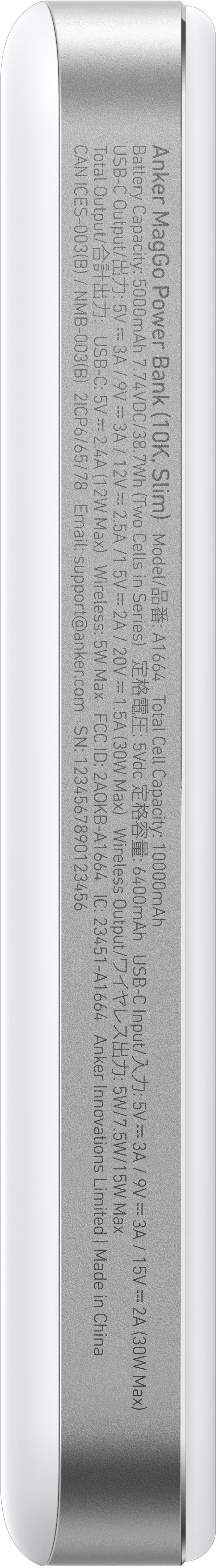 Anker MagGo Powerbank met Snelladen 10.000 mAh Wit linkerkant