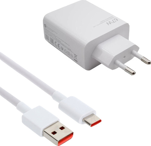 Xiaomi Hypercharge Power Delivery Oplader 67W + Usb A naar Usb C Kabel (1m) Wit voorkant