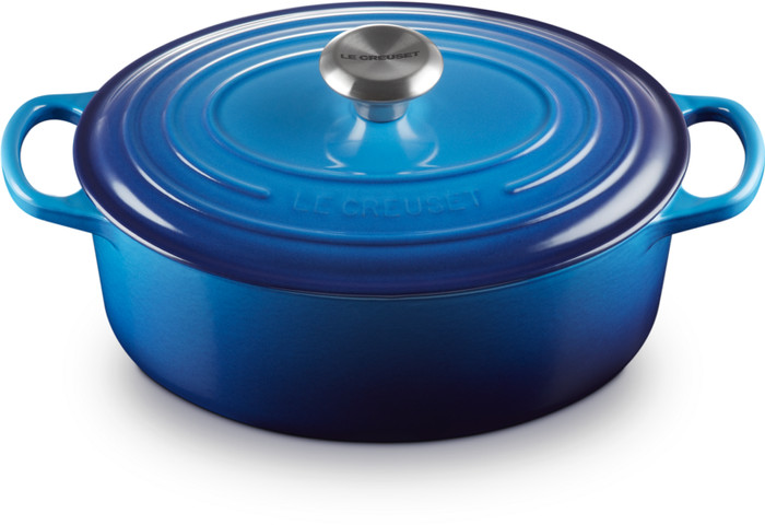 Le Creuset Signature ovale braadpan 31 cm azure voorkant