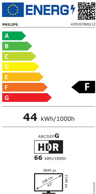 Philips 43" PUS7800 QLED 4K (2025) energielabel