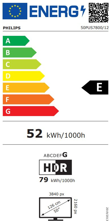 Philips 50" PUS7800 QLED 4K (2025) energielabel