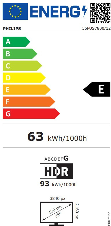 Philips 55" PUS7800 QLED 4K (2025) energielabel