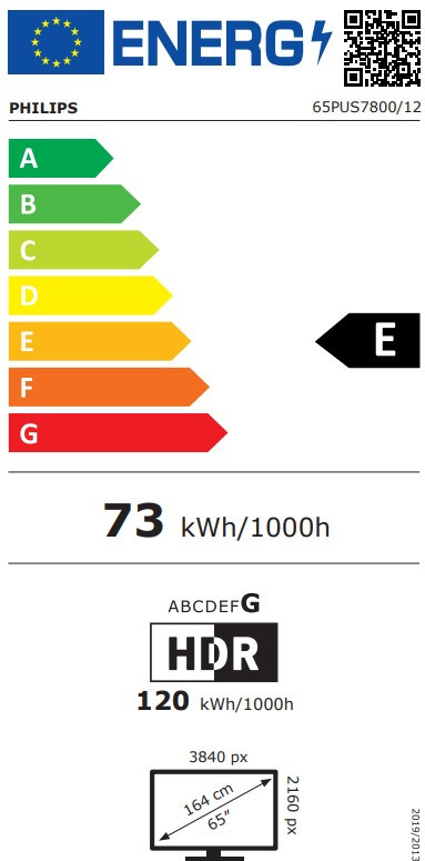 Philips 65" PUS7800 QLED 4K (2025) energielabel