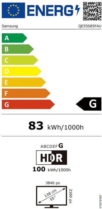 Samsung 55" OLED S85F 4K (2025) energielabel