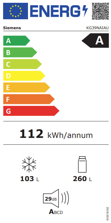 Siemens KG39NAIAU energielabel