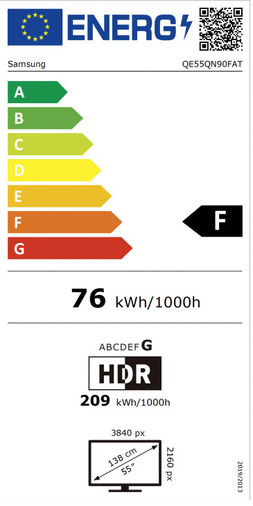Samsung 55" Neo QLED QN90F 4K (2025) energielabel