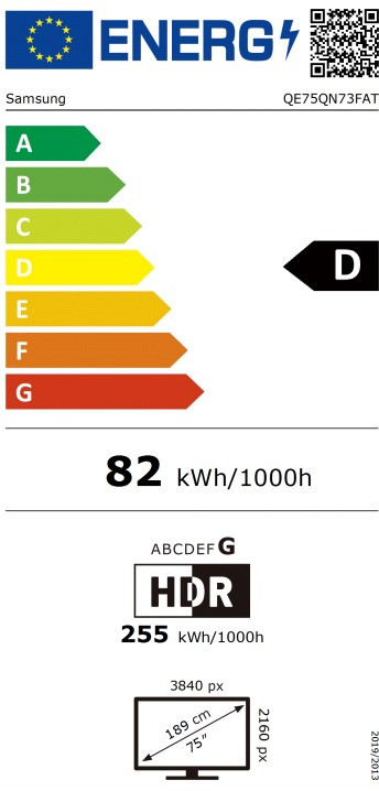 Samsung 75 inches Neo QLED QN73F 4K (2025) + Samsung HW-B750F (2025) energy label