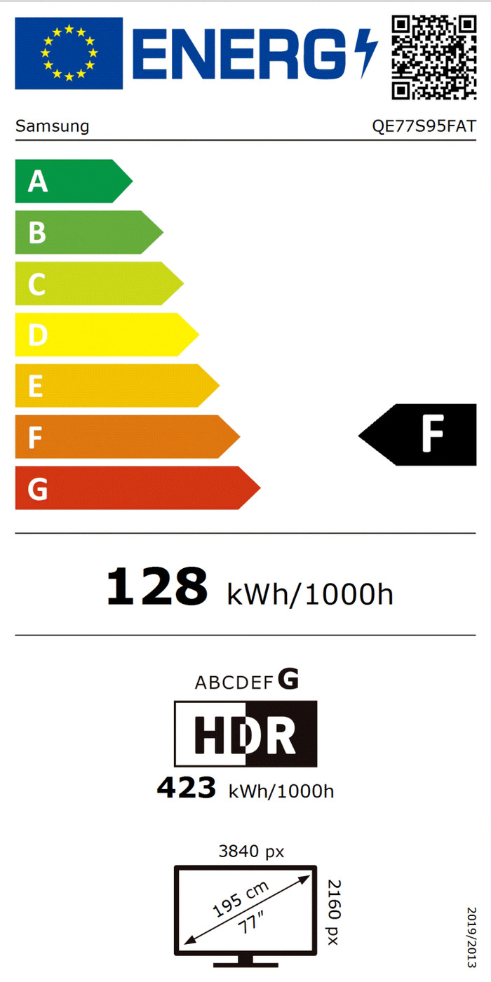 Samsung 77 inches OLED S95F 4K (2025) energy label