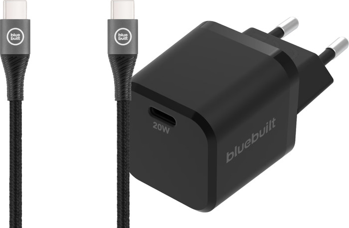 BlueBuilt Power Delivery and Quick Charge Charger 20W + USB-C Cable Nylon Black 1.5m Main Image