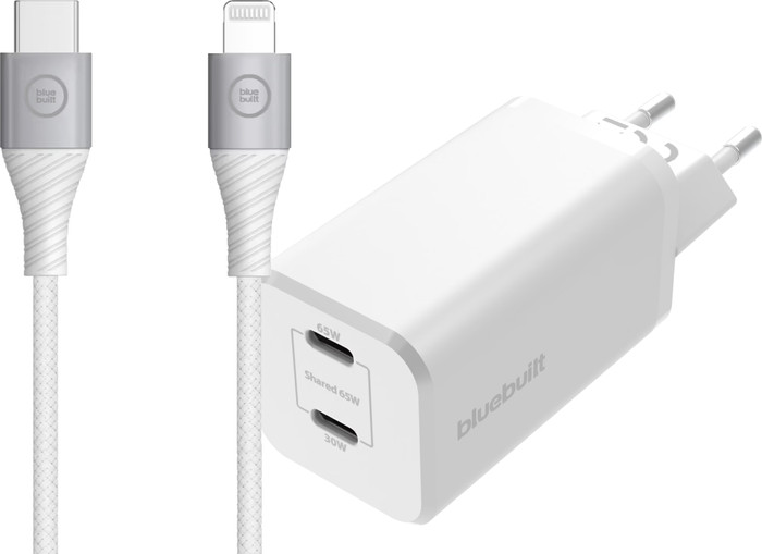 BlueBuilt Power Delivery en Quick Charge Oplader 65W + Lightning Kabel 1,5m Nylon Wit Main Image