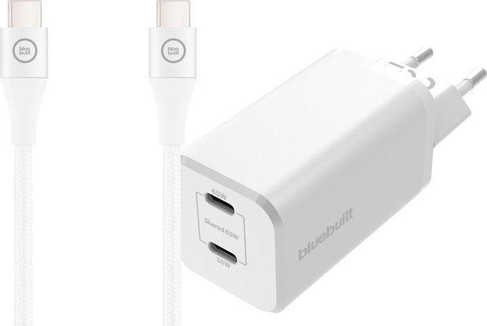 BlueBuilt Power Delivery and Quick Charge Charger 65W + USB-C Cable Nylon White 1.5m Main Image