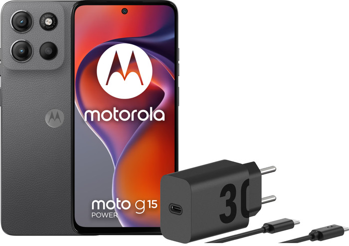Motorola Moto G15 Power 256GB Gray 4G + Motorola Charger 30W Black + USB-C Cable Main Image