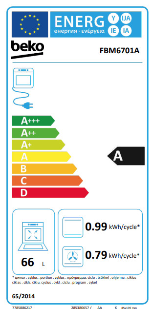 Beko FBM6701A AeroPerfect energielabel