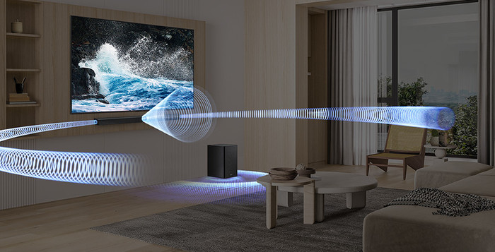 Samsung 48" OLED S90F (2025) + Samsung HW-B750F Zwart product in gebruik