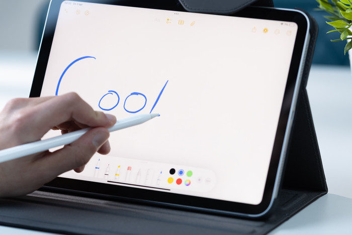BlueBuilt Apple iPad (2025/2022) Book Case Zwart product in gebruik