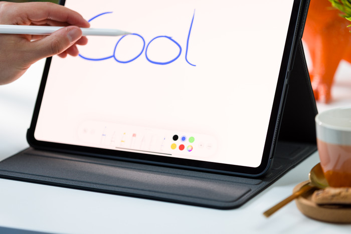 BlueBuilt Apple iPad Pro (2024) 13 inch Book Case Zwart product in gebruik