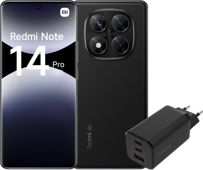 Redmi Note 14 Pro 256GB Zwart 5G + BlueBuilt Oplader met 3 Usb Poorten 65W Zwart Main Image