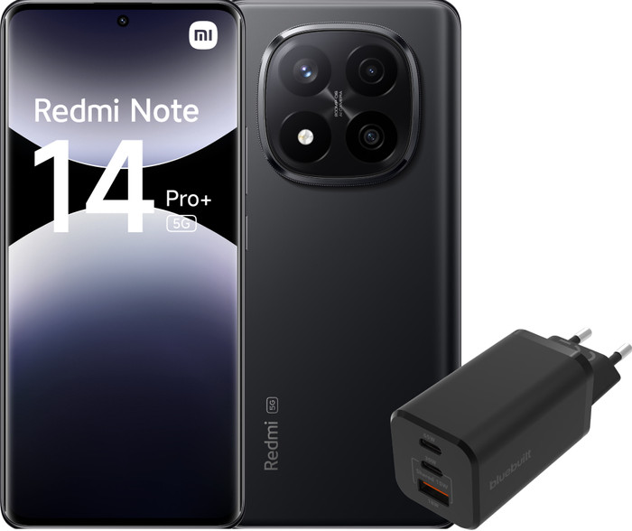 Redmi Note 14 Pro+ 256GB Black 5G + BlueBuilt Charger with 3 USB Ports 65W Black Main Image