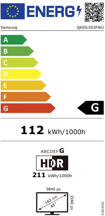 Samsung 65" The Frame Pro LS03FW 4K (2025) energielabel