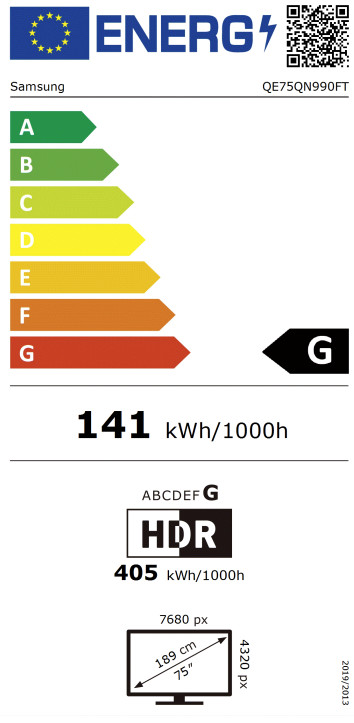 Samsung 75" Neo QLED QN990F 8K (2025) energielabel