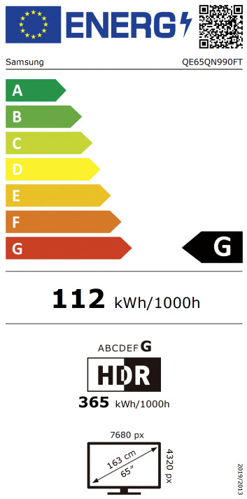 Samsung 65" Neo QLED QN990F 8K (2025) energielabel