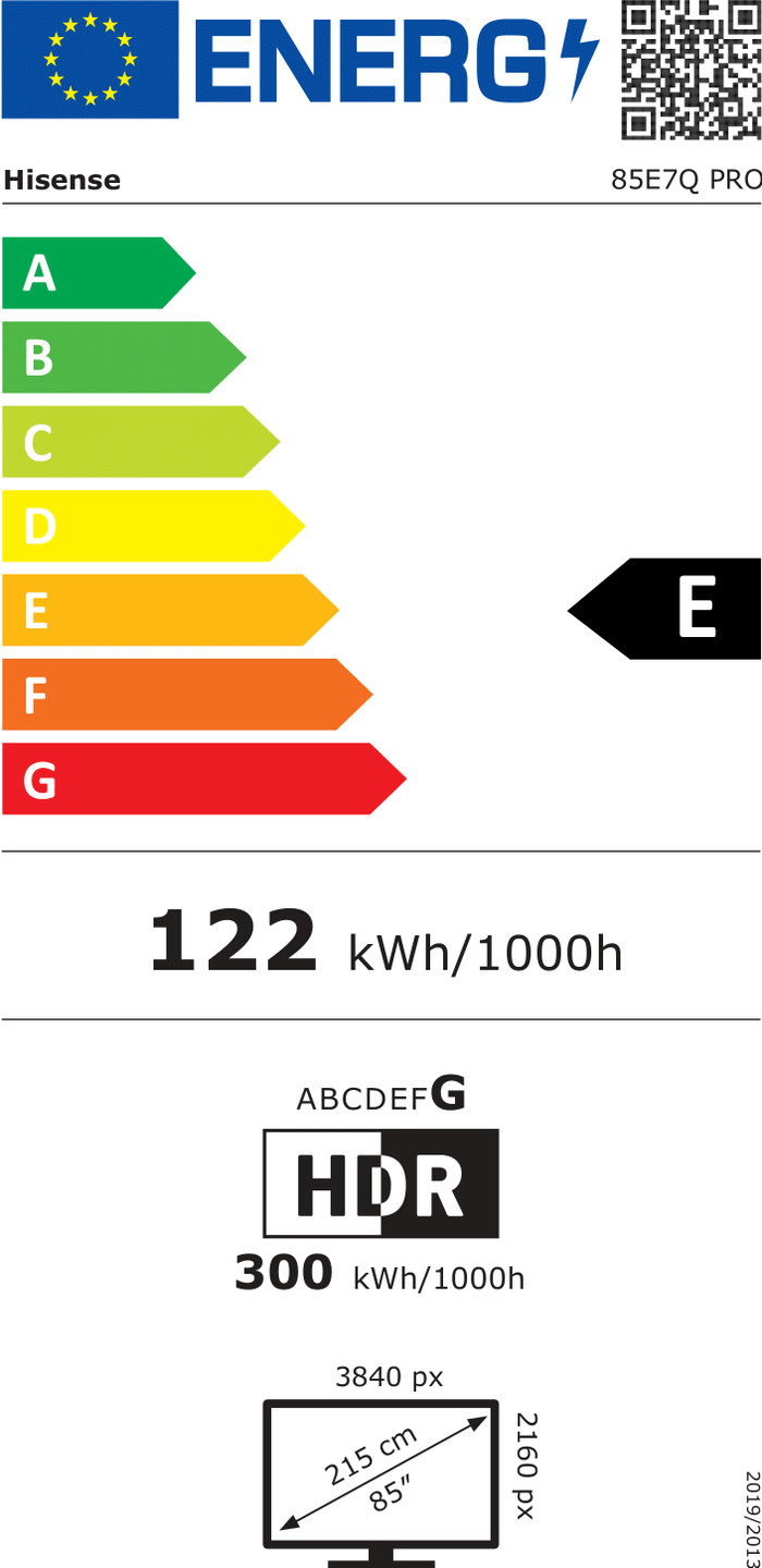 Hisense 85'' PRO QLED E7Q (2025) energielabel