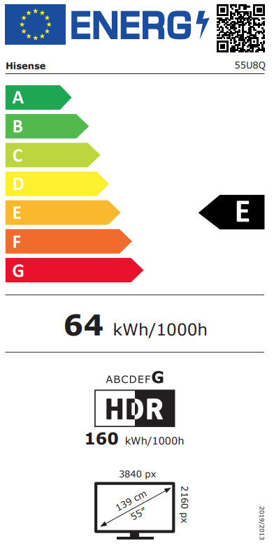 Hisense 65 inches ULED Mini-LED U8Q (2025) energy label