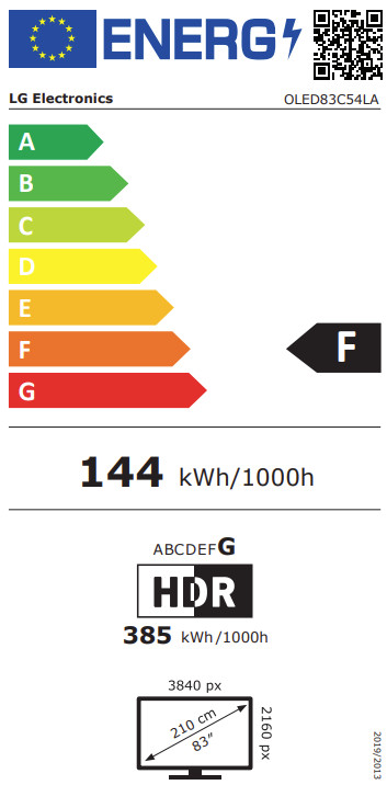 LG 83" OLED EVO C54 4K (2025) energielabel
